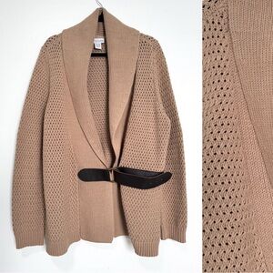 Soft Surroundings‎ Cardigan Women’s 3X Brown Knit Belted Cotton Academia Office